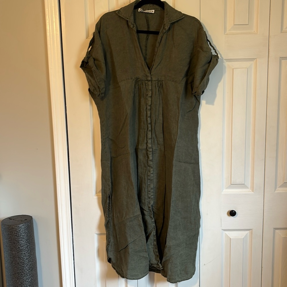 Zara linen button down shirt dress LIKE NEW